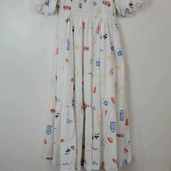 Abercrombie & Fitch Emerson Poplin Puff Sleeve Midi Dress Size XXST Novelty Prin - Picture 12 of 15